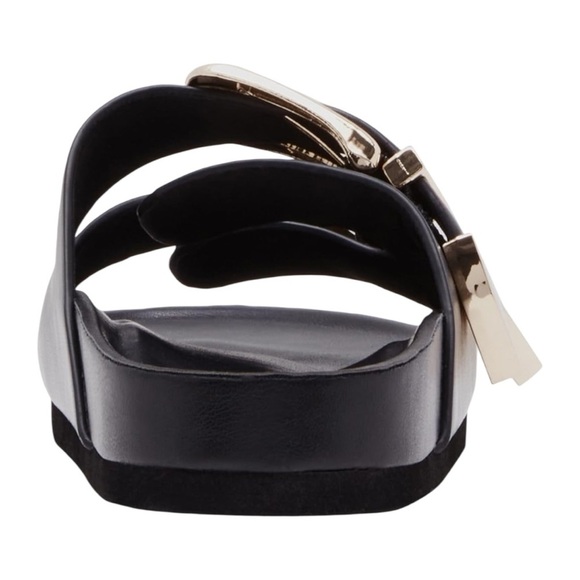 MADDEN GIRL Bandero Slip On Black Sandals With Stylish Heart-Shaped Gold Buckles - Picture 8 of 12